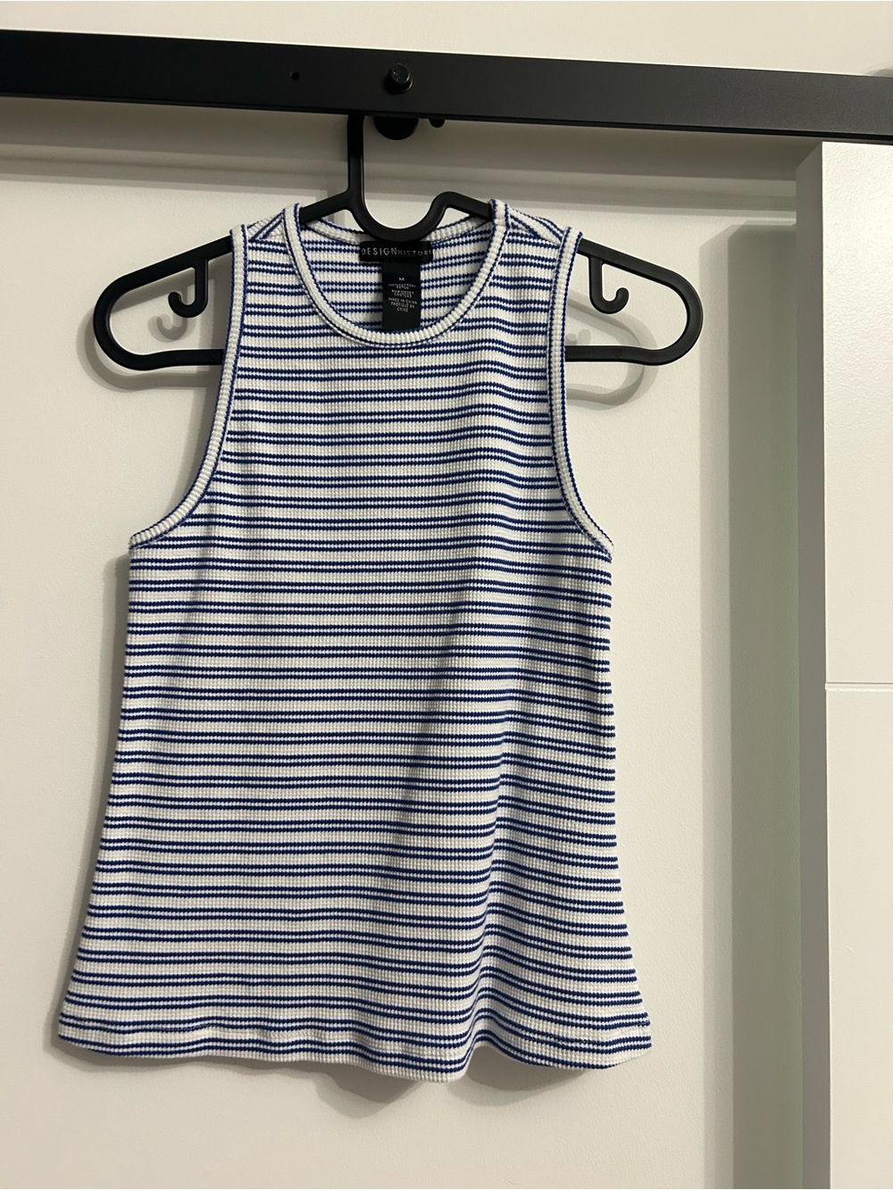 Design History Blue and White Striped Ribbed Tank 100% cotton